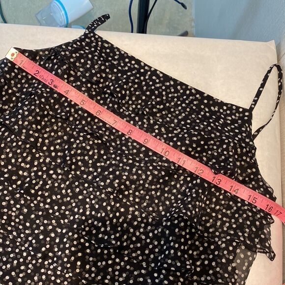 Talbots Pure Silk Layer Ruffle Dress 4 Petite 4P Black Dots Spaghetti Straps - Picture 10 of 12